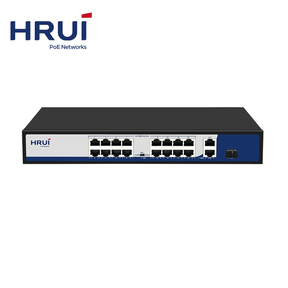 HRUI 16 портов PoE коммутатор Поддержка VLAN расширение 250 метров для CCTV сети