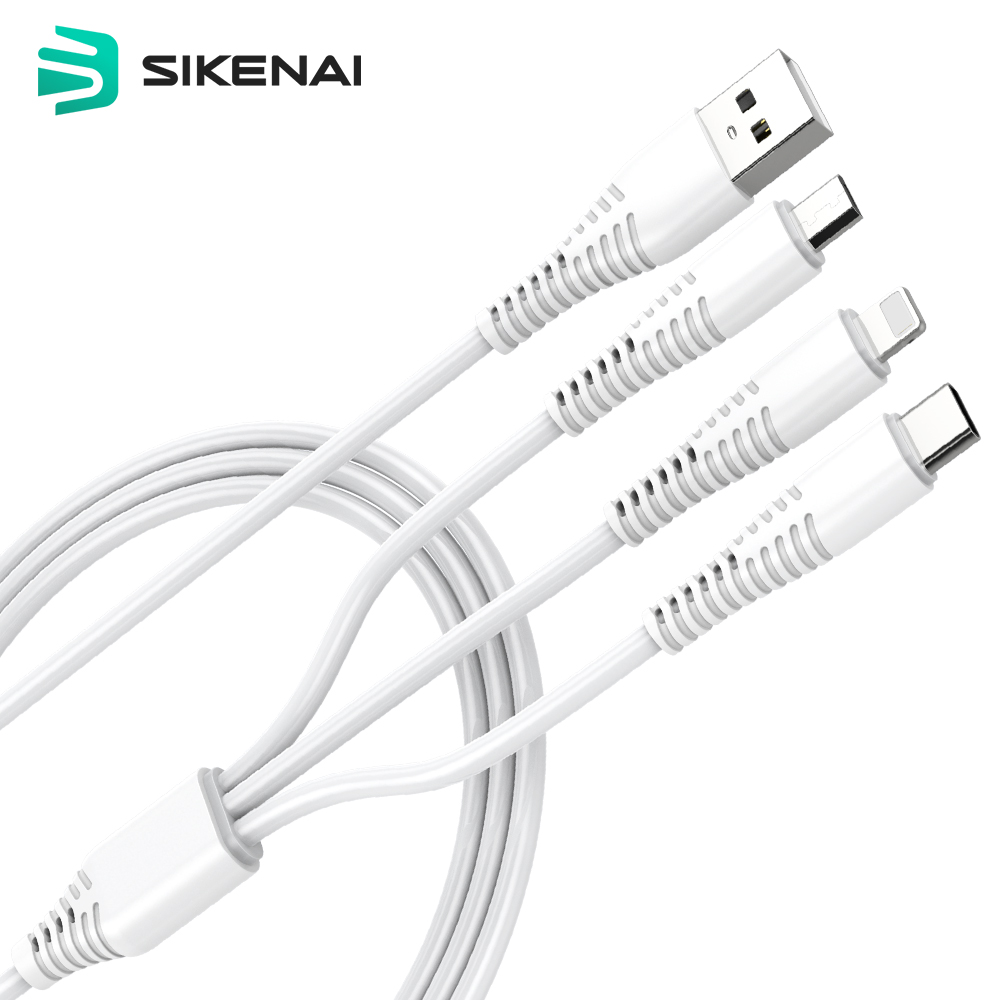 Зарядный USB-кабель Sikenai Type C Micro Lighting 3 в 1 для мобильного телефона iPhone Android