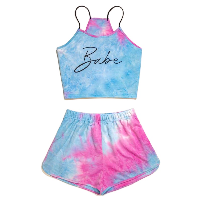 Хит продаж 2021, топ на бретелях с надписью tie dye и спортивные Леггинсы для женщин в европейском и американском стиле