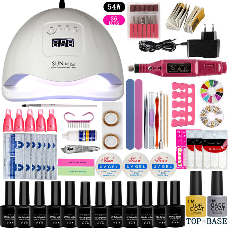 Gel professional polish diy tool complet or Nail Gel Art Tools Kit lamp powder acrylic liquid brush glitter clipper primer file