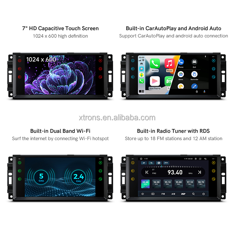 7 inch Android 12 4GB+64GB Car Stereo Multimedia Player with CarPlay Android Auto Coaxial Audio Output for Jeep/Dodge/Chrysler