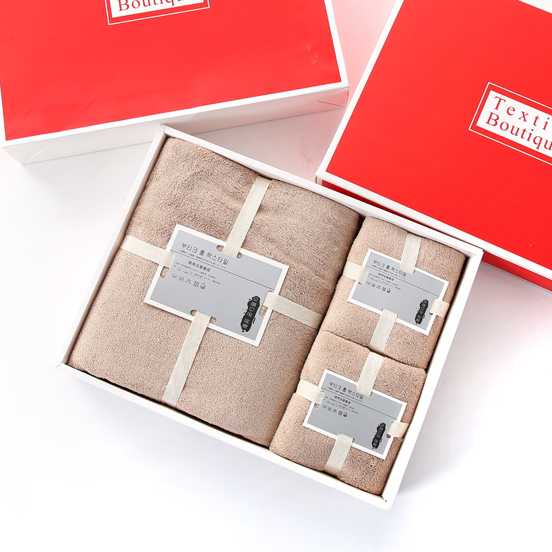 New Arrival High-density Coral Fleece Towel Bath Three-piece Gift Box Bath Towel Set