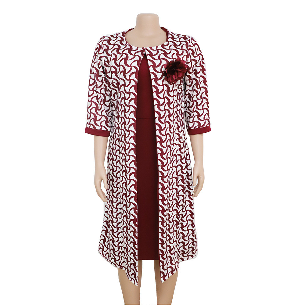 2021 Popular Temperament Women's Two Pieces Set Printed Three Quarter Jacket Suit Female Plus Size Office Dress For Fat Women