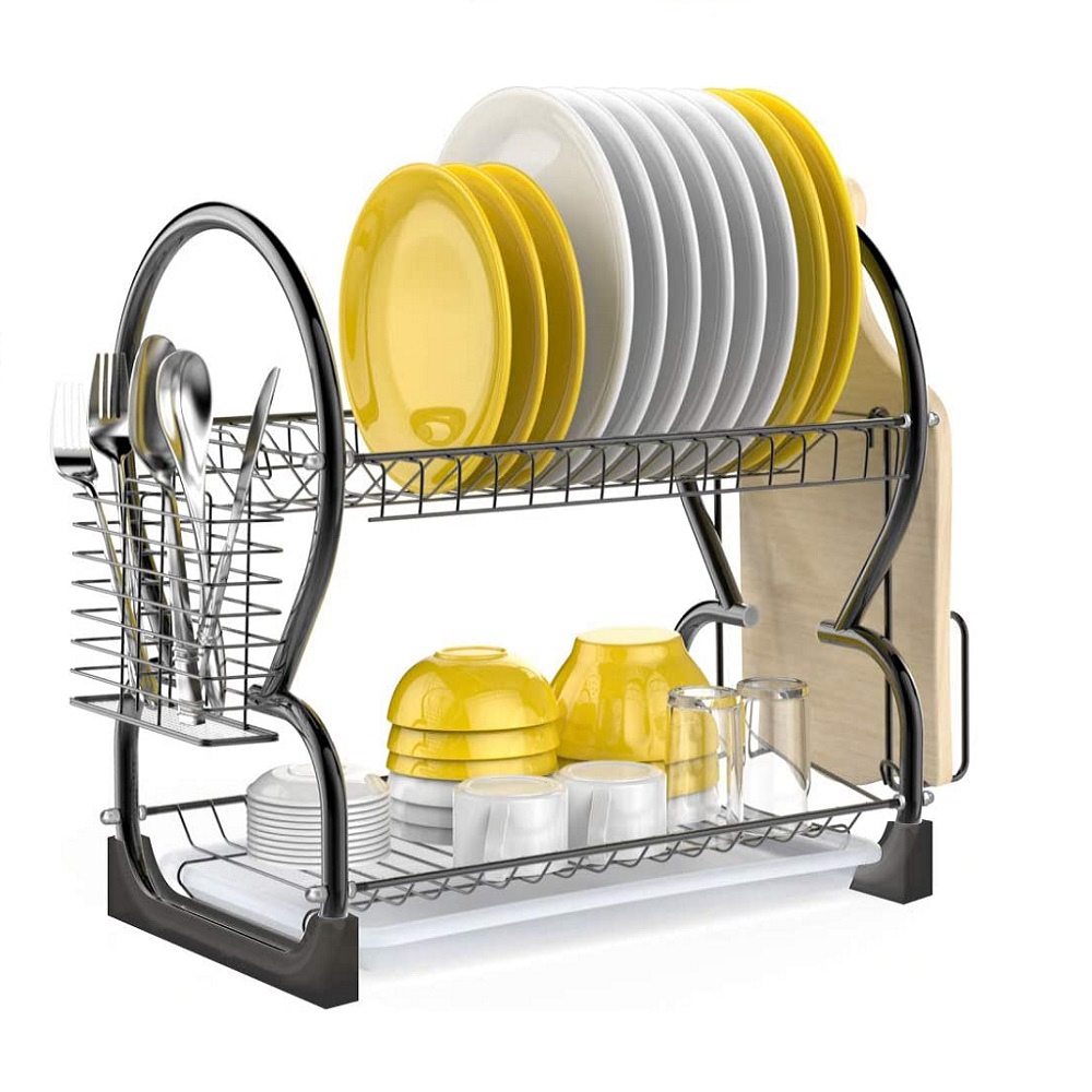 Dish Drying Rack 2 Tier Dish Rack with Utensil Holder, Cutting Board Holder and Dish Drainer for Kitchen Counter Top