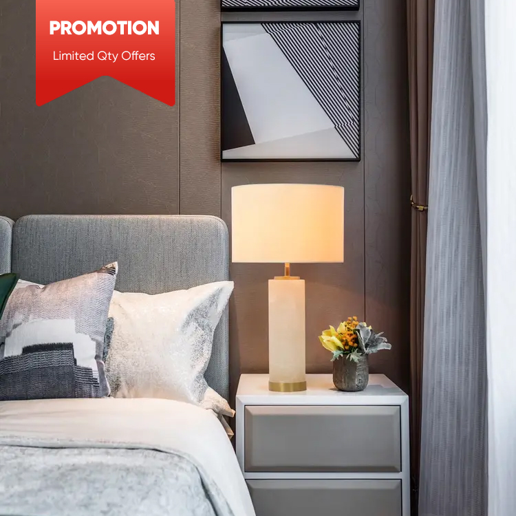 Promotional Price Good Quality Table Light Alabaster Stone Pillar Shaped Base Modern Table Lamp For Living Room Bedroom