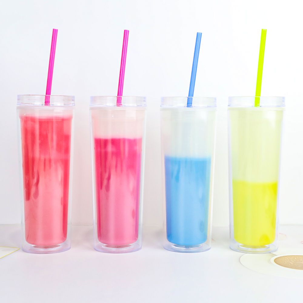 Double Wall Straight Bottle Liner Cold Color Change Insulated Cup With Lid