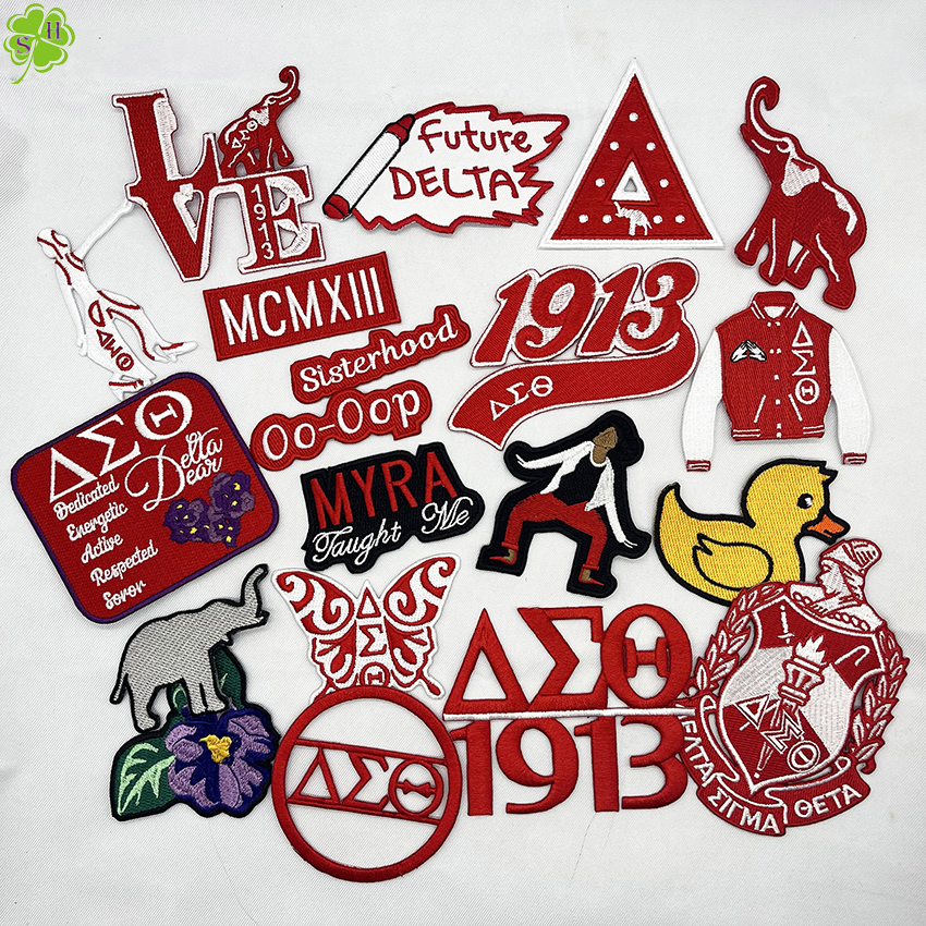 Нашивки с вышивкой Red soror 1913, тема Sisterhood, индивидуальная вышивка sorority DST, нашивки с утюгом