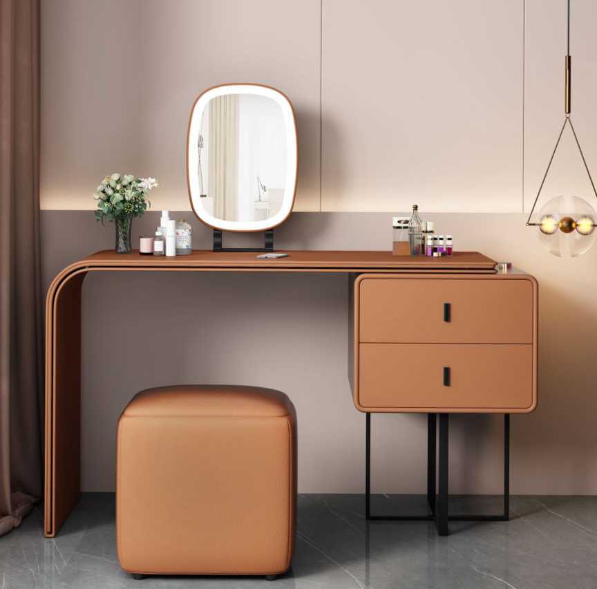 modern light luxury style wooden makeup dressers table with glass mirror and storage drawer for bedroom furniture