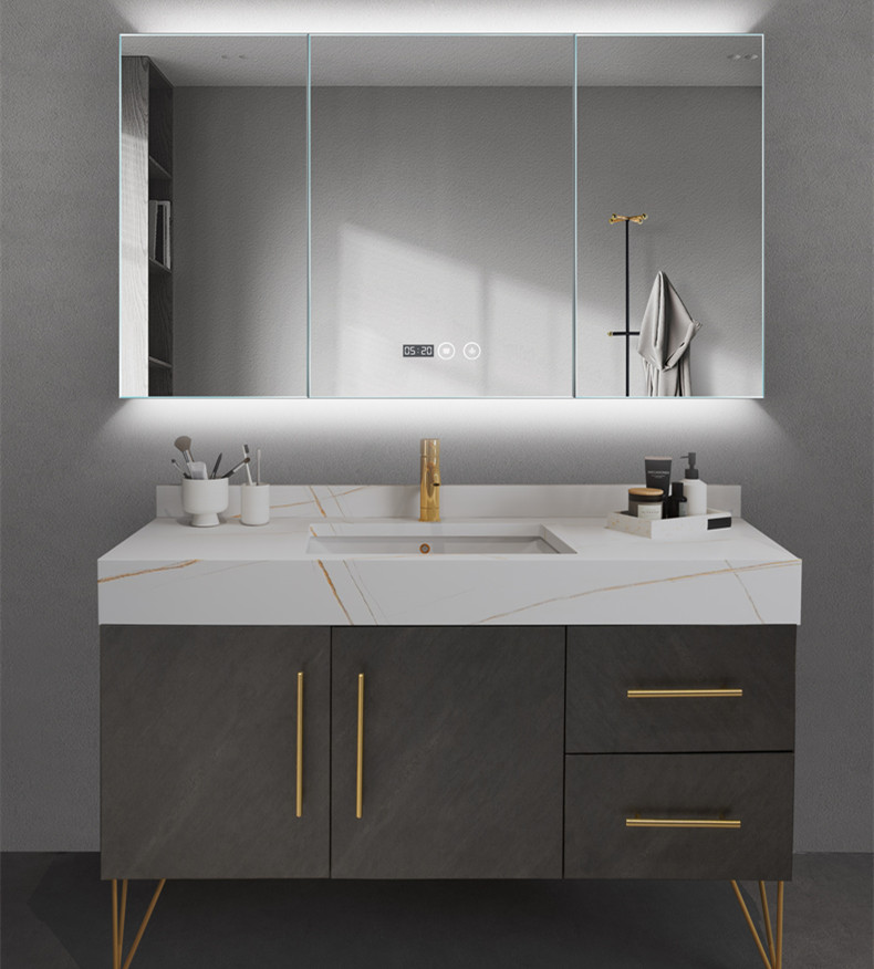 Modern Luxury Solid bathroom cabinet with Illuminated Bathroom Mirror Wall Mounted