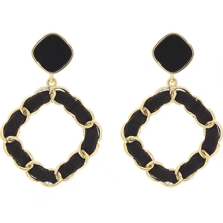 Advanced black woven velvet earrings for women