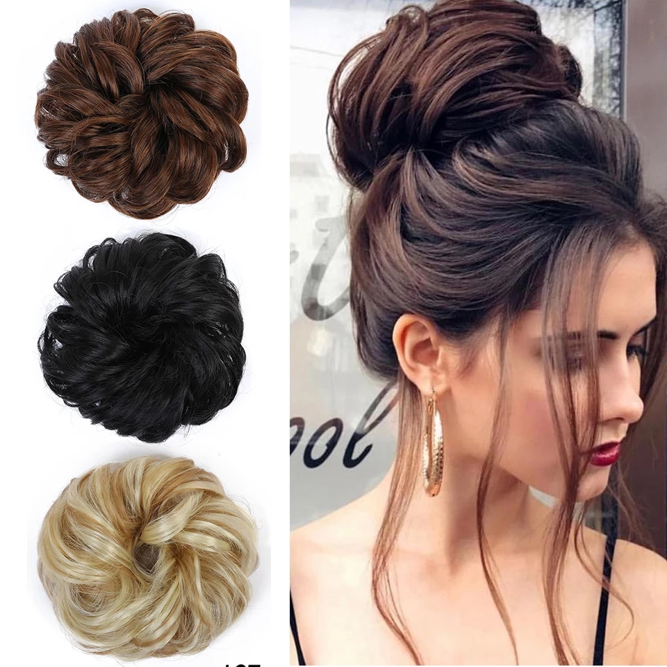 Donut вьющихся хвост шиньон, афро хвост Эластичный шиньон Scrunchie наращивание волос булочка для женщин