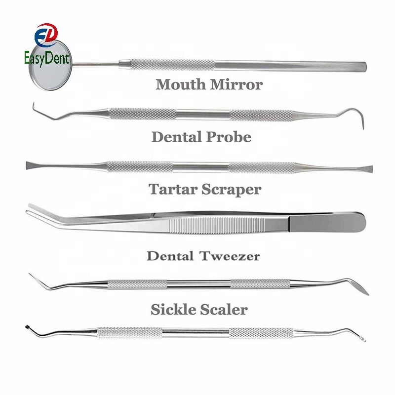 Surgical Medical Kits Dentist Hygiene Instruments Kit (6pcs) Orthodontics Mirror Tarter Scraper Pick Scaler Tweezer Forceps