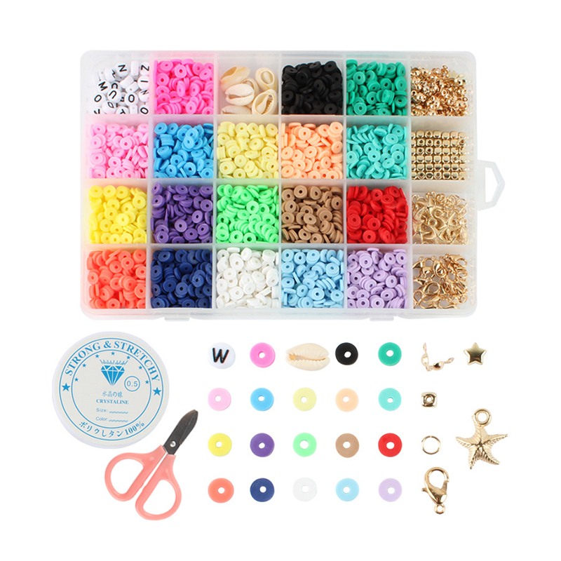 DIY Craft Kit Pendant And Jump 24 Grids Flat Round Polymer Clay Beads Heishi Beads For Jewelry Making Bracelets Necklace Earring