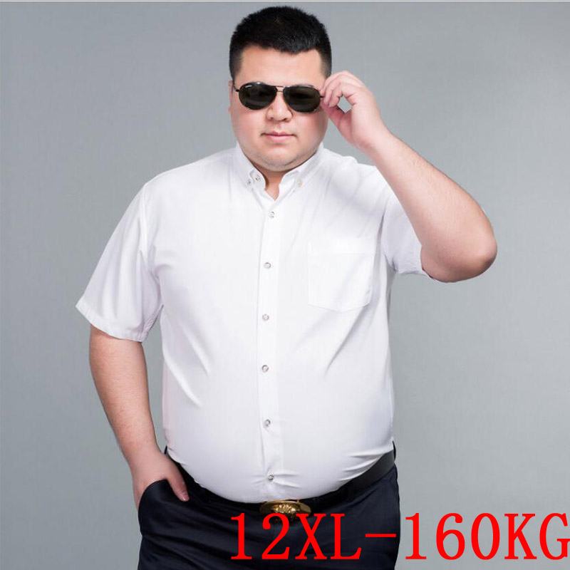 Рубашка мужская с коротким рукавом, короткий рукав, большие размеры 10XL 11XL 12XL, деловая офисная Удобная белая с лацканами, 8XL 9XL, на лето