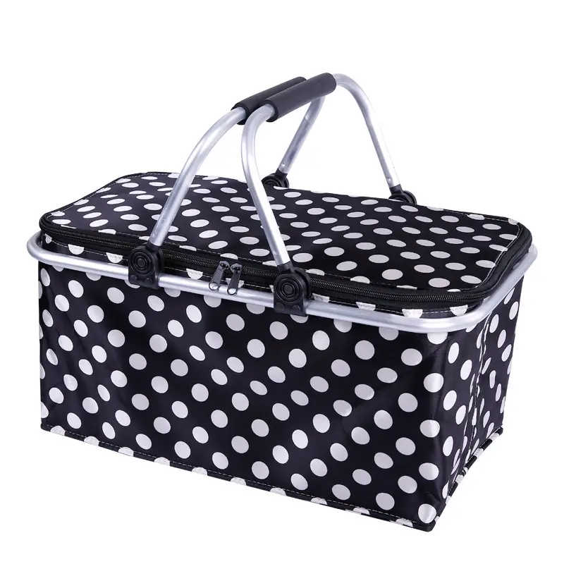 Wholesale Outdoor Picnic Large Capacity Foldable Tote Cooler Basket Bag Aluminum Frame Thermal Insulated Basket Box