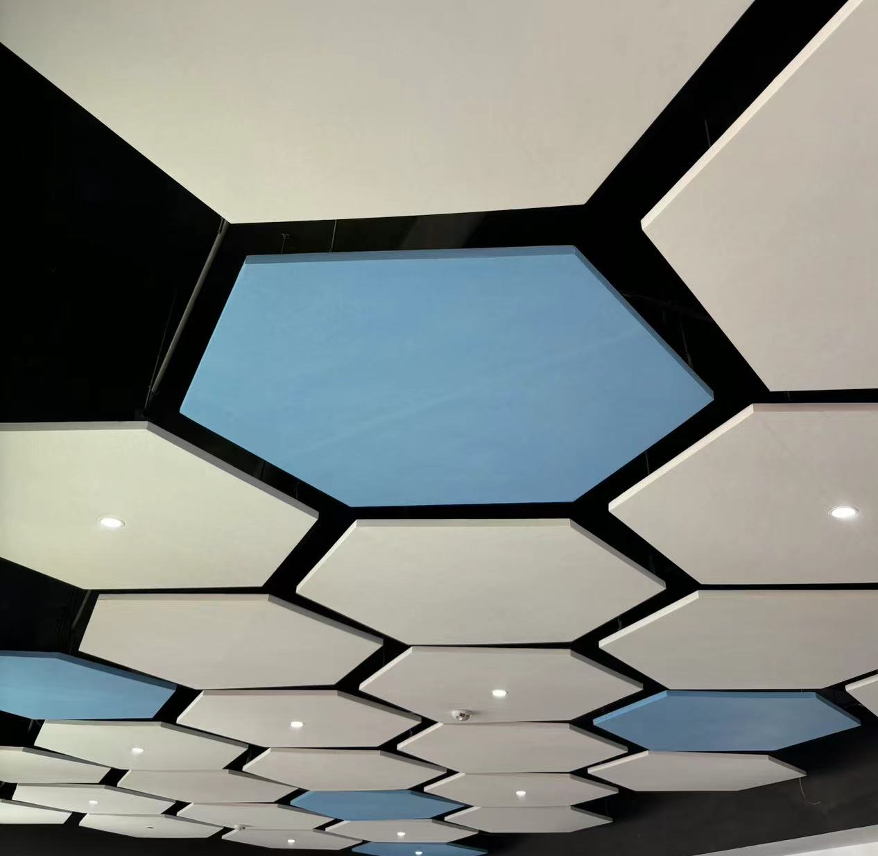 Hexagon shape suspended acoustic fiberglass ceiling tiles Acoustic panels for ceiling