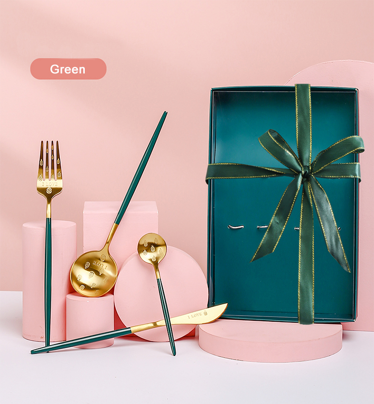 Nordic Style gold stainless steel 304 custom logo flatware cutleries hotel Restaurant wedding gift box cutlery set