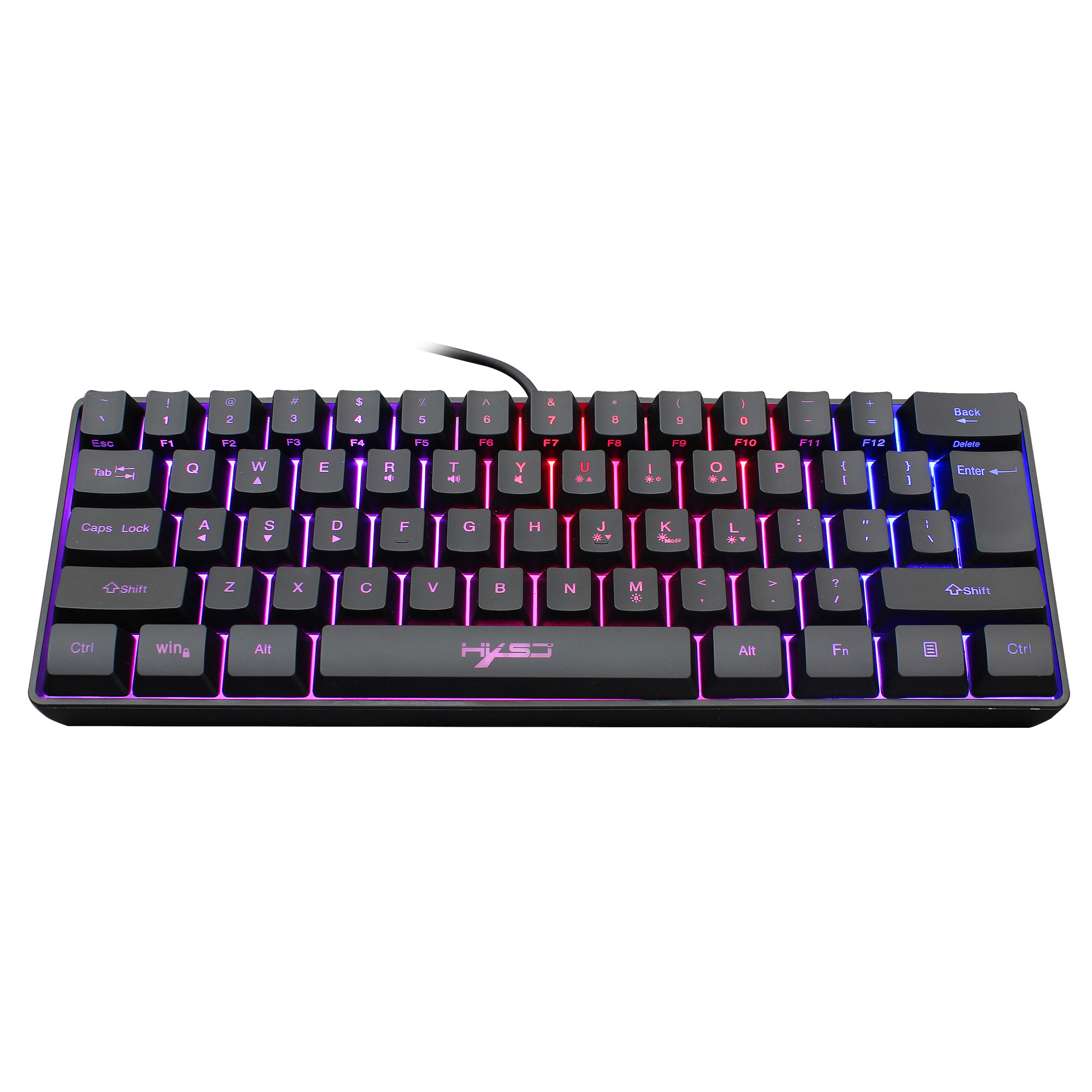 HXSJ 2021 Новый USB Проводная игровая мини клавиатура мембранная клавиатура RGB подсветкой 61-клавишная клавиатура ноутбука АБС офисные туфли, черного цвета
