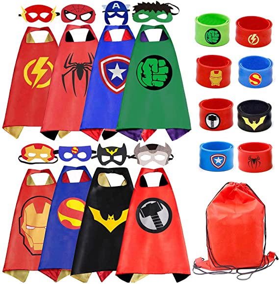 Kids Dress Up 8PCS Superhero Capes Set And Slap Bracelets For Boys Costumes Birthday Party Gifts Halloween Costume Costumes For