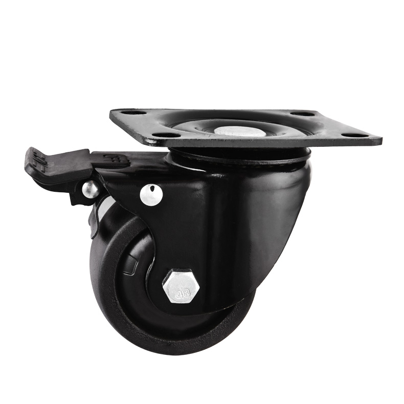 3 дюймов heavy duty низкий центр тяжести рицинус нейлона с двойным тормозом, механические поворотные ролики