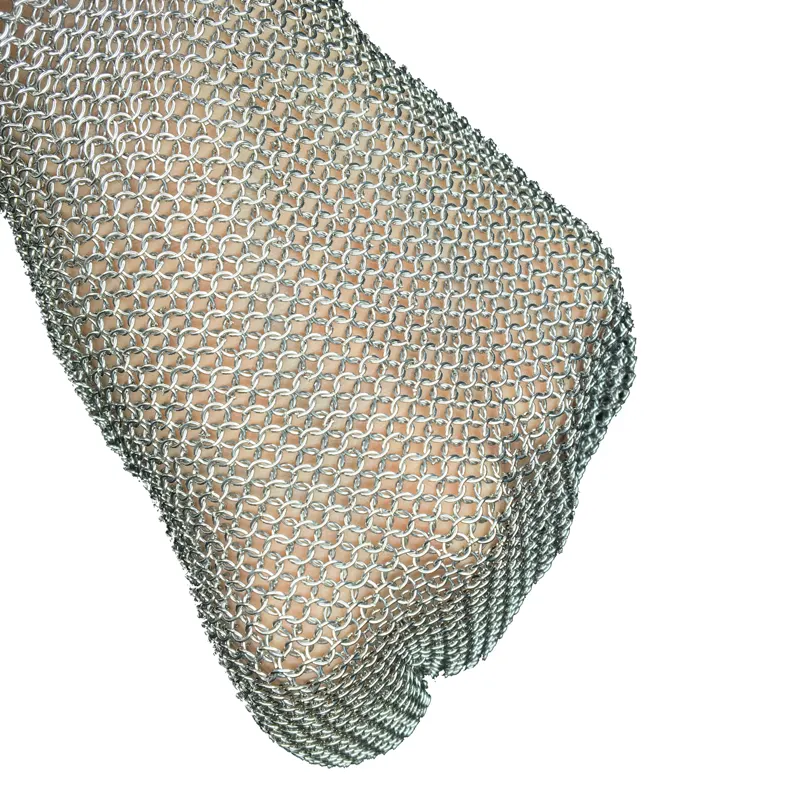Cut Resistant Gloves 19cm TPE Belt Long Cuff Cut Resistant Stainless Steel Chain Mail Metal Mesh Butcher Safety Work Gloves