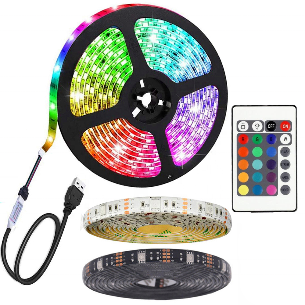 5050 DC5V IP65 Гибкий комплект подсветки телевизора USB RGB Смарт Светодиодная лента с 24 клавишами ИК пульт дистанционного управления