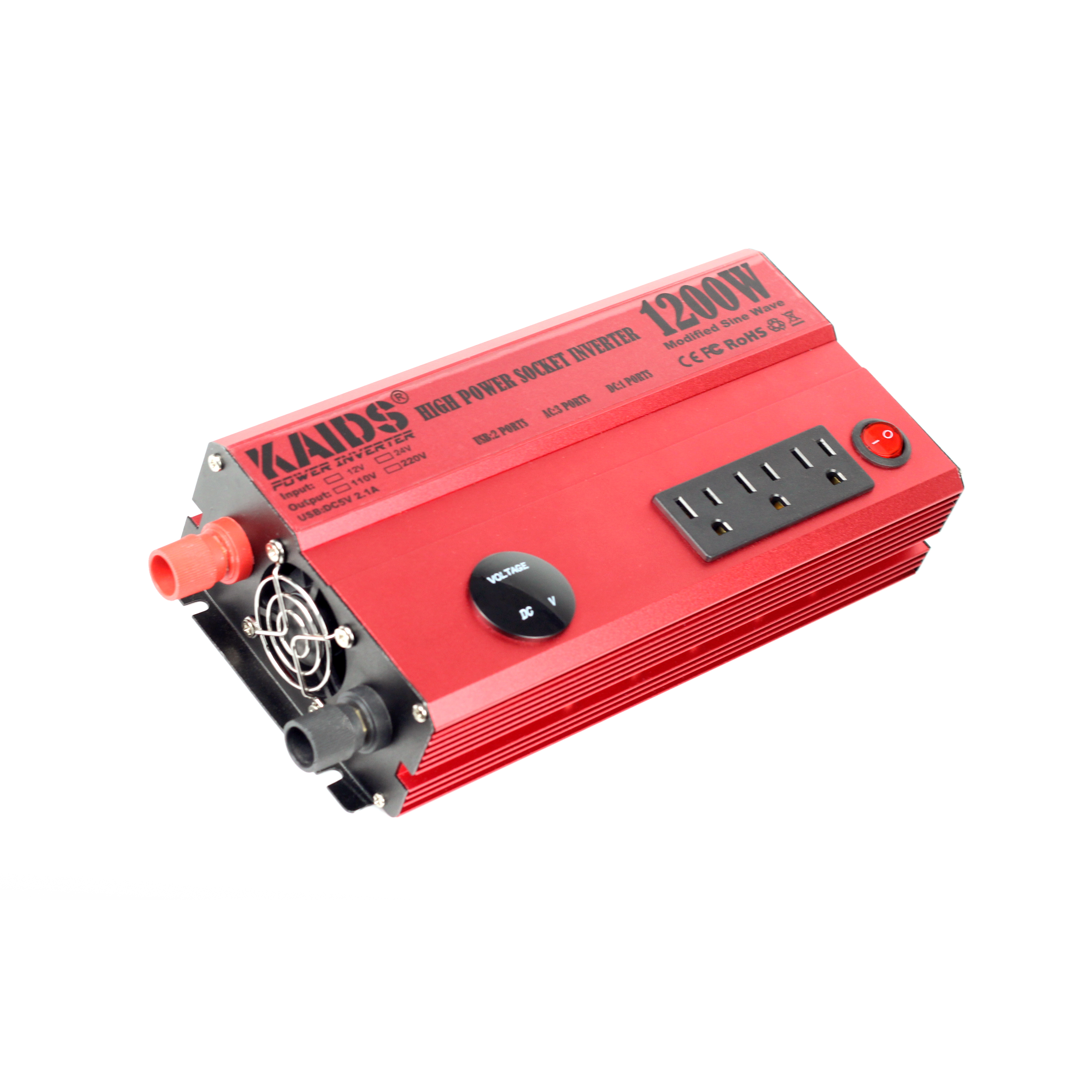 Three Output US Sockets High Frequency 1200W Continue Power Inverter with Lcd display and Cigarette lighter