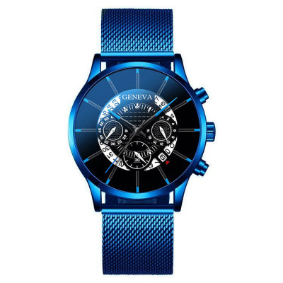 4162 New 2020 Hot Sell Geneva Men's Watch Alloy Mesh Belt Multicolor Calendar Large Dial Wrist Watch