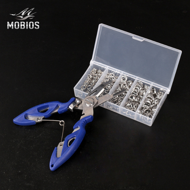 MOBIOS 5/6/7/8/9mm 200pcs Double Roating Fishing Ring Squashed Split Ring Combo Fishing Accessory Kit Set with Fishing Plier