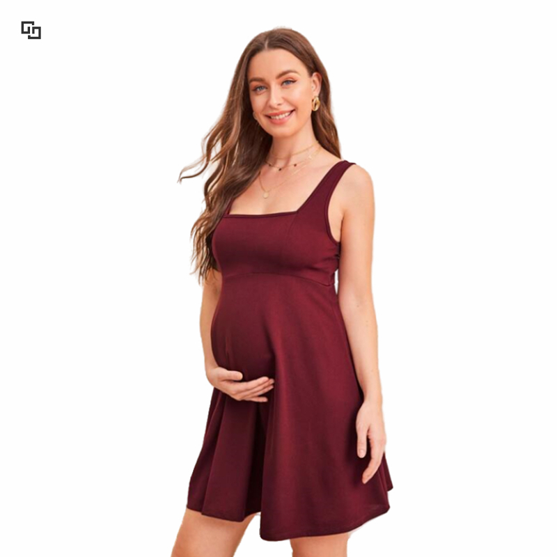 Wholesale women knitted custom underwear pregnant elegant sexy dress maternity solid cotton breathble square neck clothing
