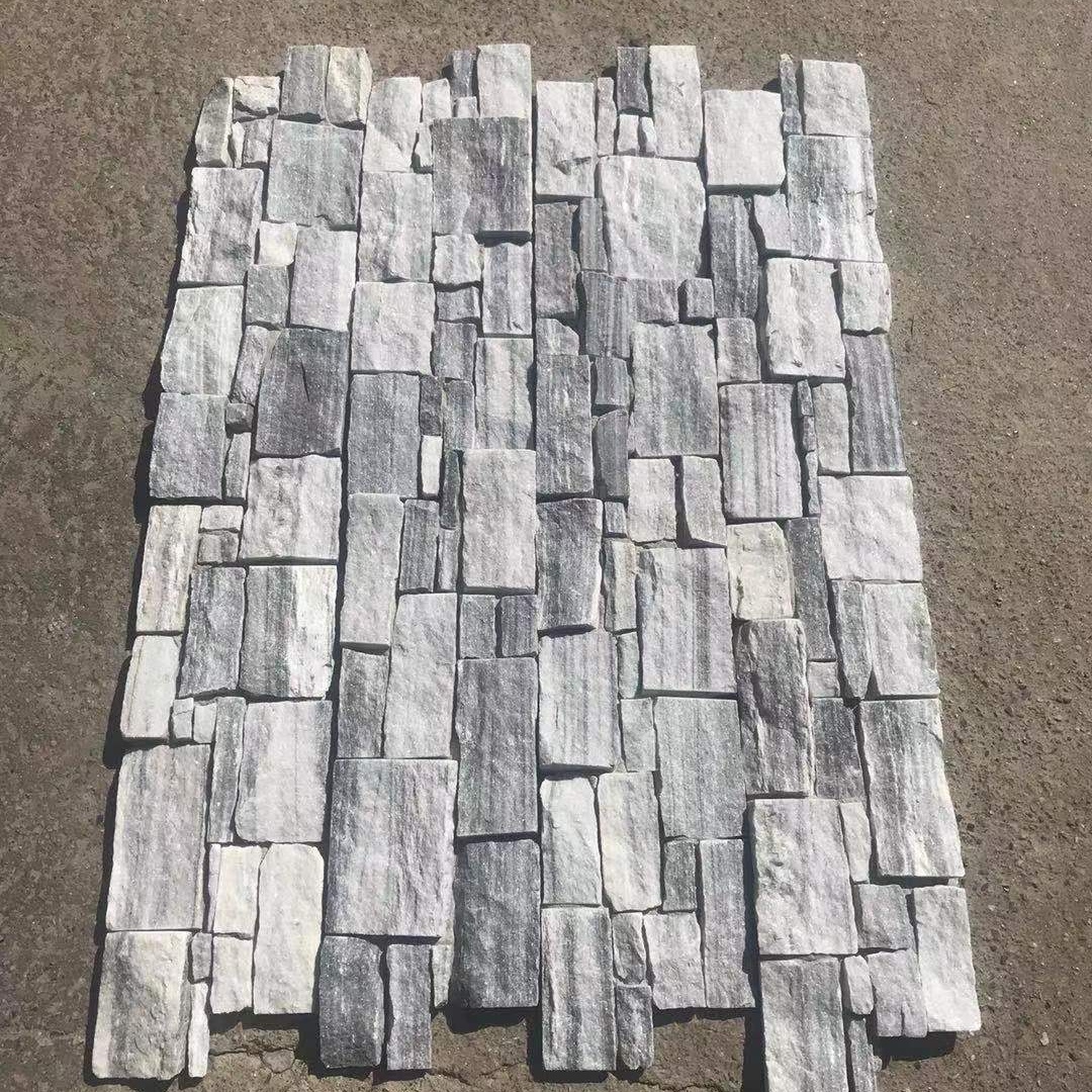 Cheap cloudy grey quartzite slate stack stone veneer with cement back