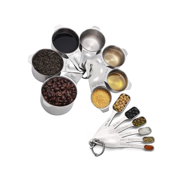 universal gold double tea end collapsible 13pcs baking measuring cups and stainless steel spoons set