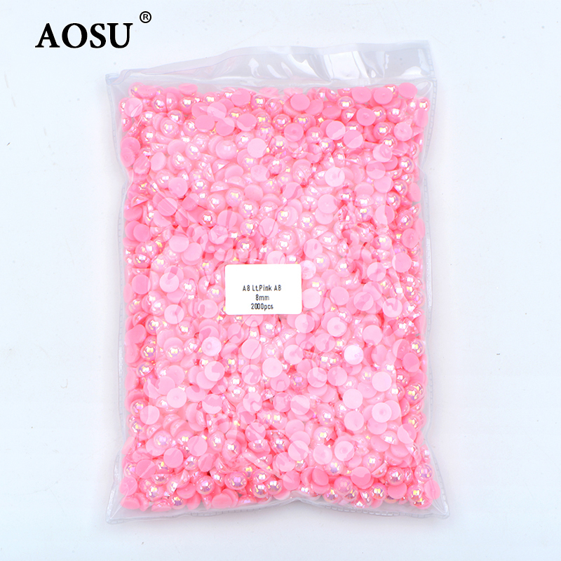 High Quality 2 4 6 8 10 12 mm Pink AB Pearl Rhinestones Half Round Pearl Beads Flatback Pearls For Clothes Decoration