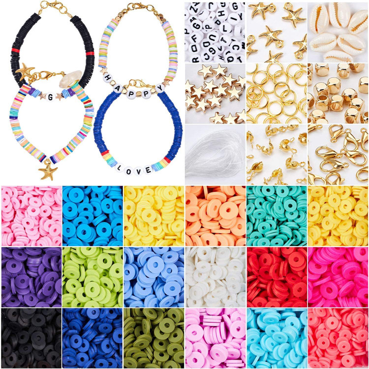 5150 Pcs Flat Round Polymer Clay Spacer Beads for Jewelry Making Bracelets Necklace Earring DIY Craft Kit (6mm 18 Colors Beads)
