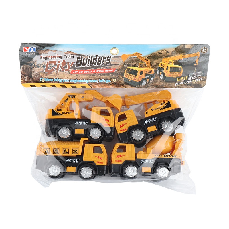 4 Model Plastic Vehicle Pull Back Engineering Truck Diecast Climbing Friction Toy Truck for Boys