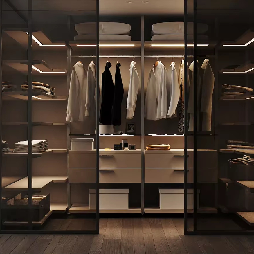CBMmart Factory Wholesale Wood Veneer Wardrobe with Drawers and Shelves and Hanging Rod