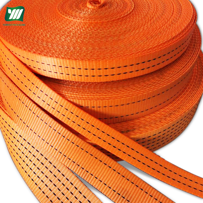 50mm 7500 daN Cargo Lashing Strap High Tension Polyester Woven Cord Strap For securing on flats,rail and in containers