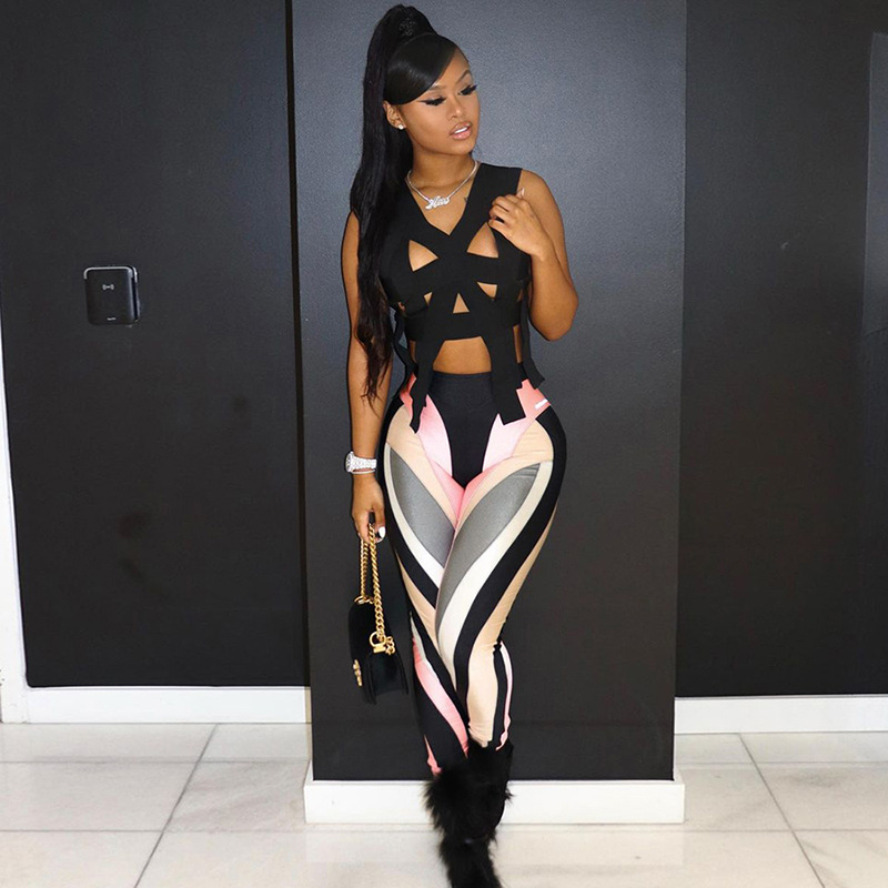 Suspender Bandage Solid Elastic Ribbon Club Night Party Sexy Cut Out Women Tops