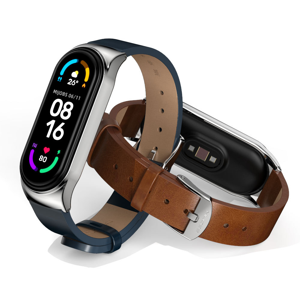 Ремешок для смарт-часов Mijobs Xiaomi Mi Band 3 4 5 6 7 из натуральной кожи