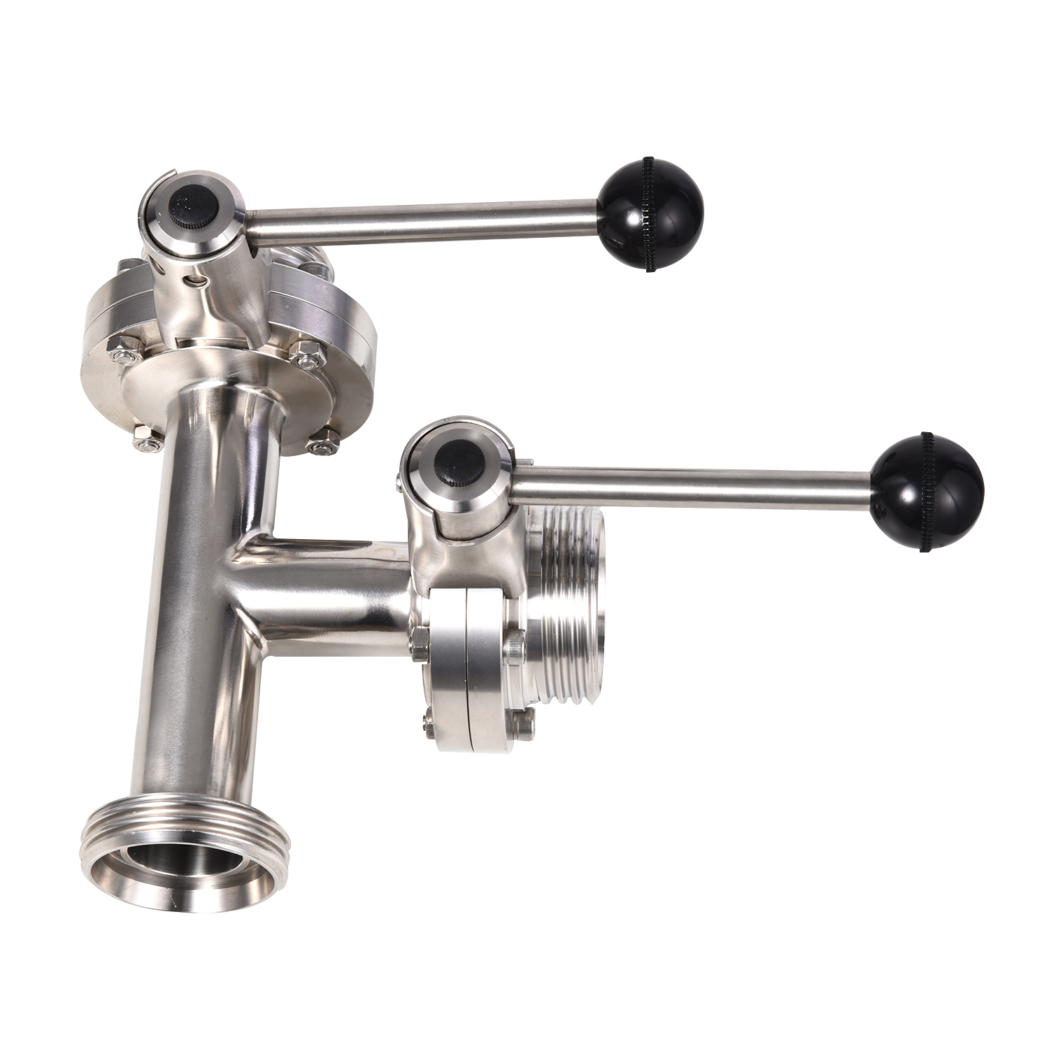 Sanitary SS304 DN32 Manual Two-Control Three-Way Threaded Butterfly Valve
