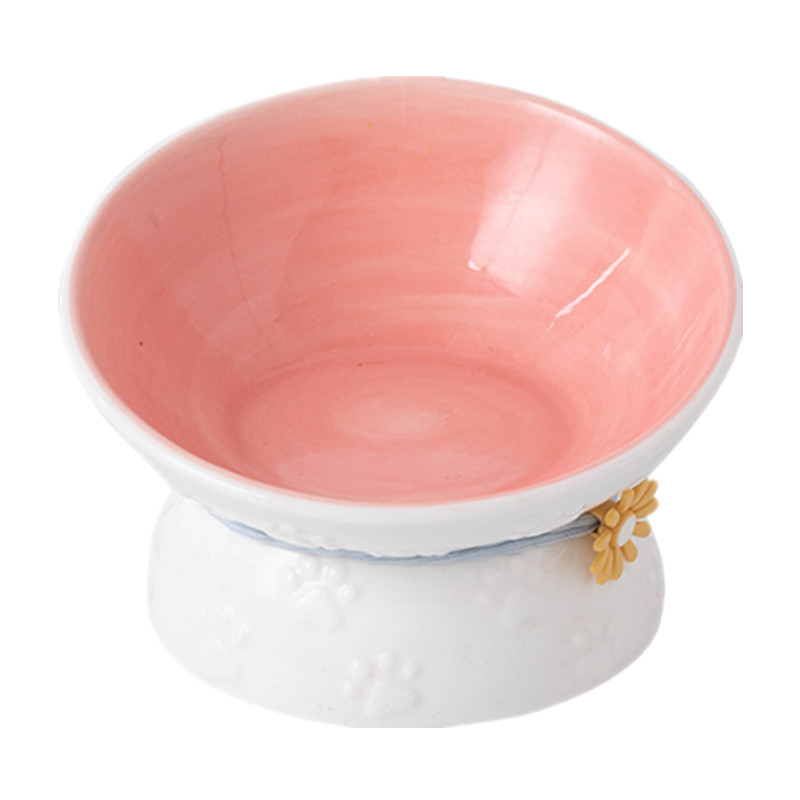 2021 new arrival pet accessories bowl ceramic pet cat bowl with oblique mouth