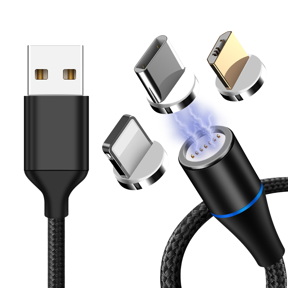 Магнитный USB-кабель для передачи данных 3 А 3 в 1 Type C Micro 2 м 6 футов вращающийся на 360 градусов Магнитный зарядный кабель