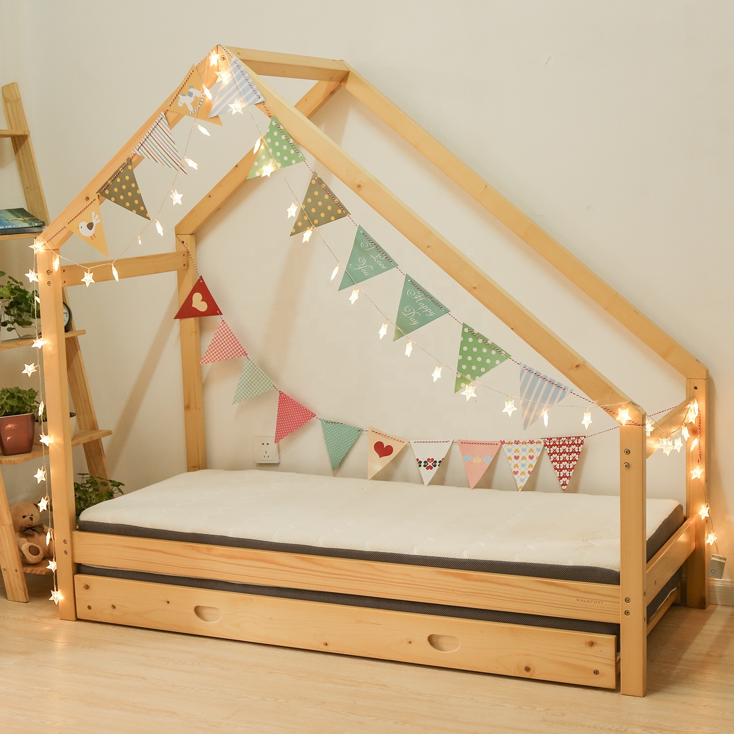 NOVA 21EB002 Lit Cabane Bois Maison Wooden House Bed Frame Kids Bed Room With Storage Drawers Customize Single Kid's Toddler Bed