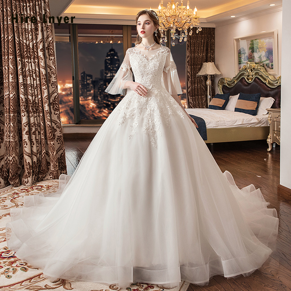 Robe De Mariage Китай индивидуальный заказ короткий рукав кружево со шнуровкой сзади бисером блестками аппликации бальное платье, свадебные платья, платья плюс размера Gelinlik