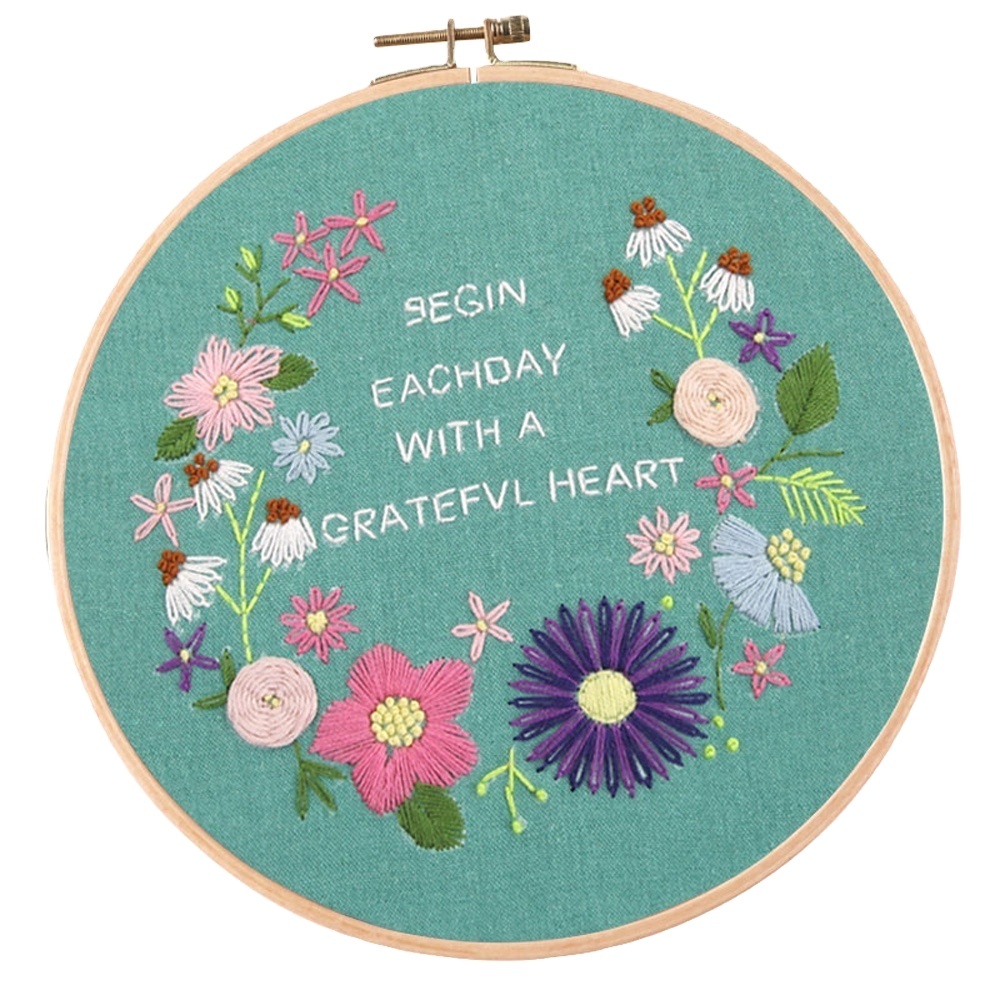 Embroidery Starter Kit Pre-printed Pattern Stamped Flower Floral Plants DIY Cross Stitch Needlework Knitting Sewing Set