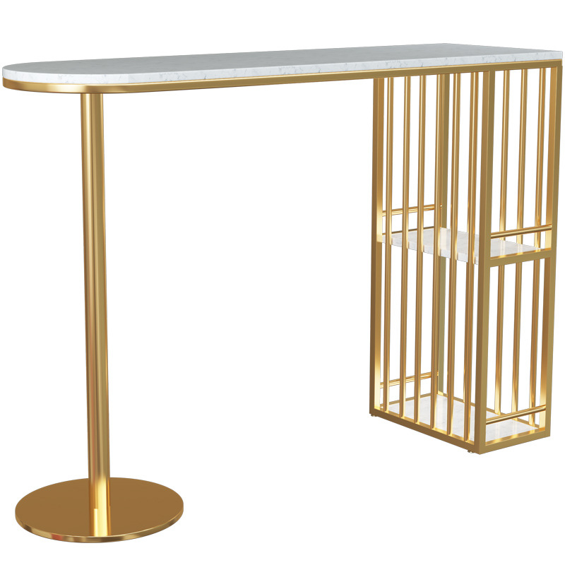 Luxury Bar Desk Modern Marble Bar Table And Chair High Feet Long Narrow Desk