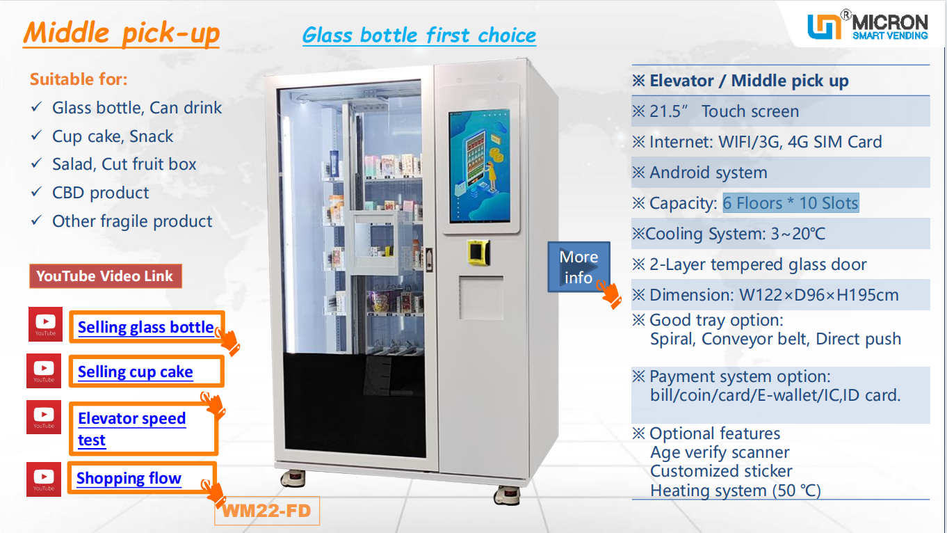 Vending Machines 2022 Micron Smart OEM/ODM Cup Cake/Eyelash/Hair/Video Booth Refrigerated Custom Made XY Elevator Vending Machines For Sale