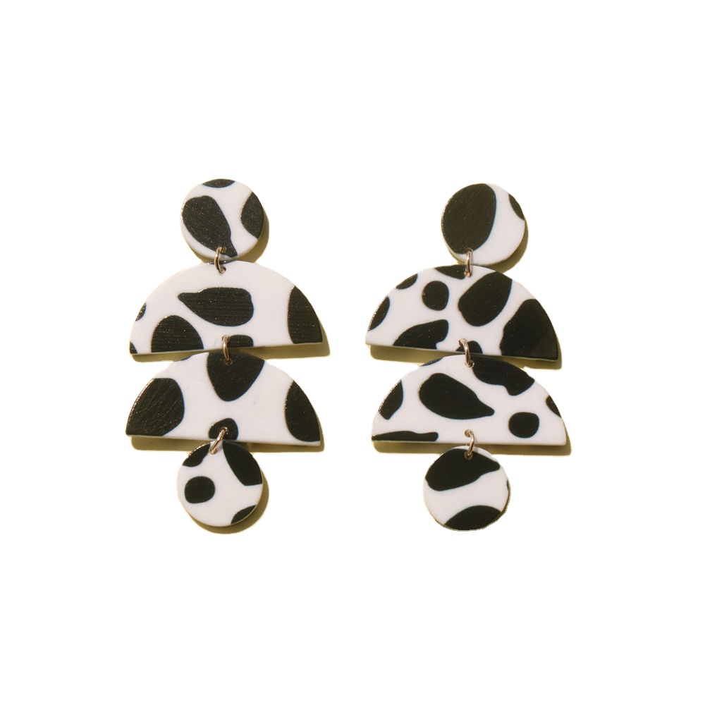 Trendy geometric colorful cute resin oval square womens printed handmade clay earrings