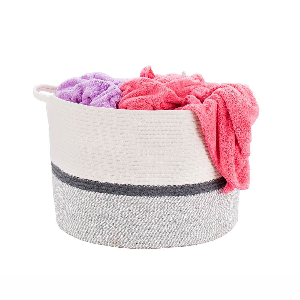 Amazon hot sale foldable cotton rope large size laundry basket with handles