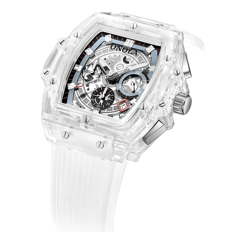 Fashion Transparent Brand Watch For Men ONOLA Multi functional Chronograph Watch Quartz Waterproof Tape Wholesale Watches ON6811
